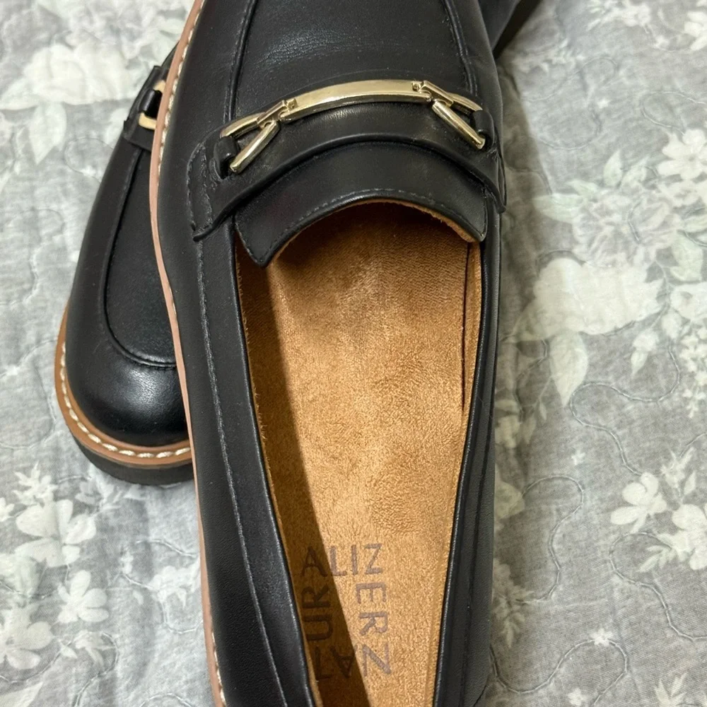 Naturalizer Black Leather Loafers with Gold Accent - Picture 10 of 10